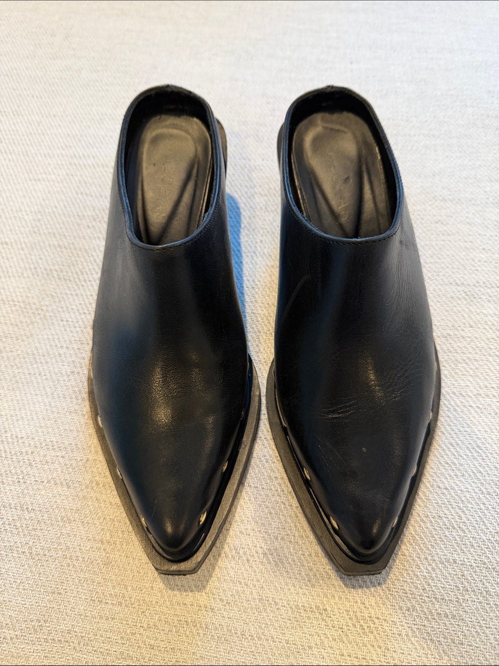 Alohas Black Leather Studded Mule Slip-Ons size 36